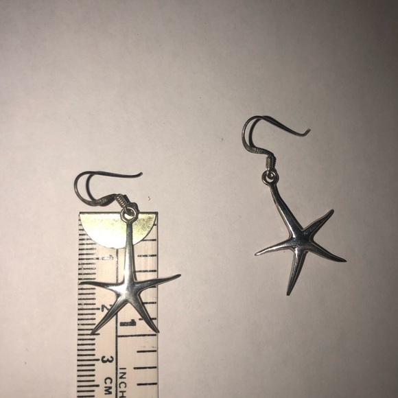 VINTAGE Starfish Dangle Shephard Hook Earrings Sterling Silver 1” - Picture 4 of 6